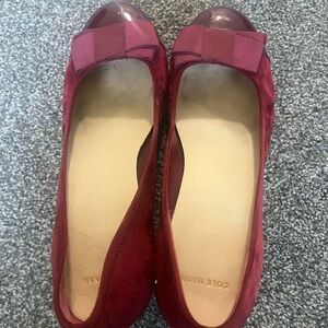 Cole Haan Red Leather Loafers with Bow Detail